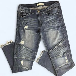 KanCan Dark Wash Distressed Moto Jeans